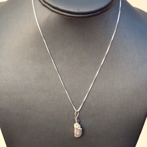 Genuine Pink Sapphire Ruby Nugget Sterling Pendant - Picture 3 of 6